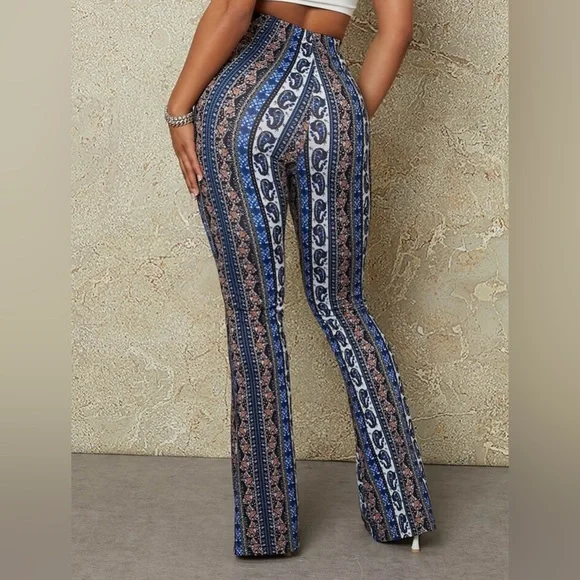 SHEIN tie waist paisley flare legging Size L NWT - Picture 5 of 5